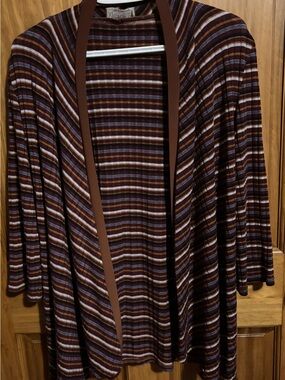 Victoria Royal Ltd Brown Striped Open Cardigan with Blue and Cream Stripes